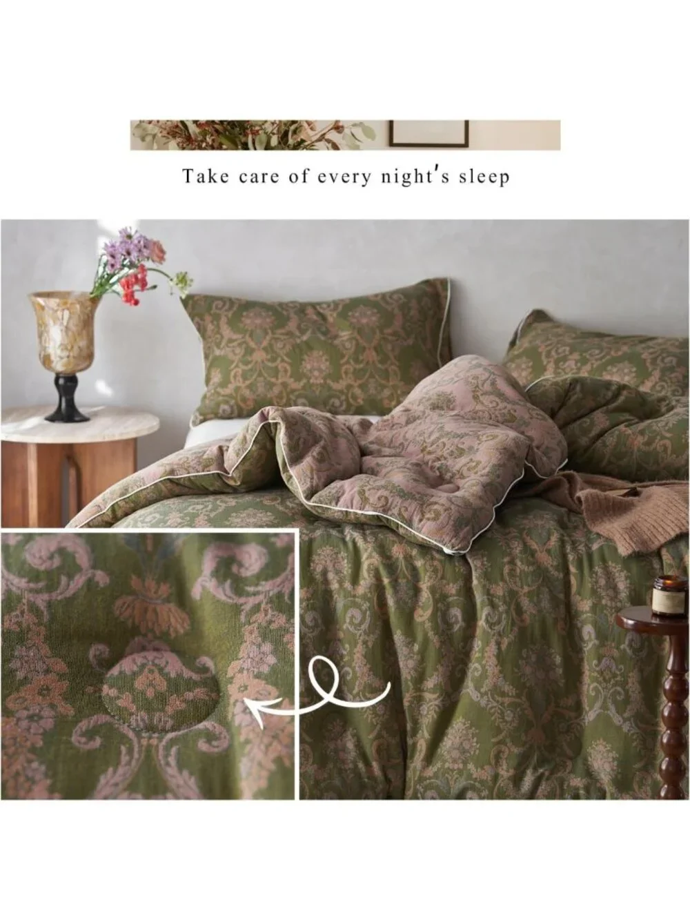 Boho Floral Queen Comforter Set - Lightweight Muslin Cotton, 3-Piece Bedding Set